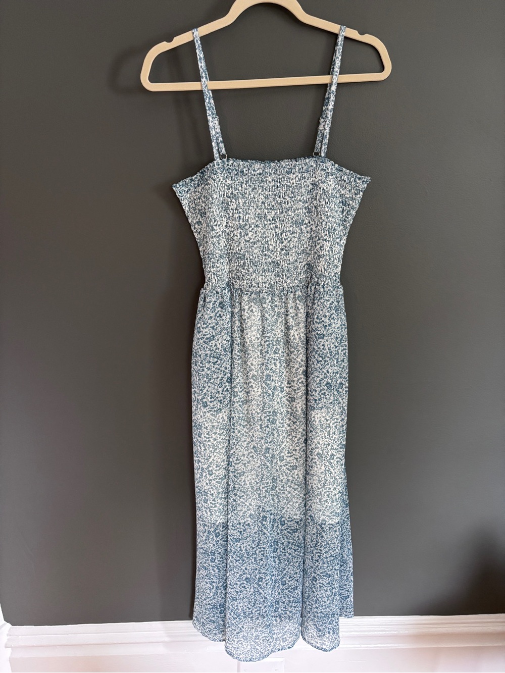 Halara Blue Floral Smocked Midi Dress with Spaghetti Straps NWOT